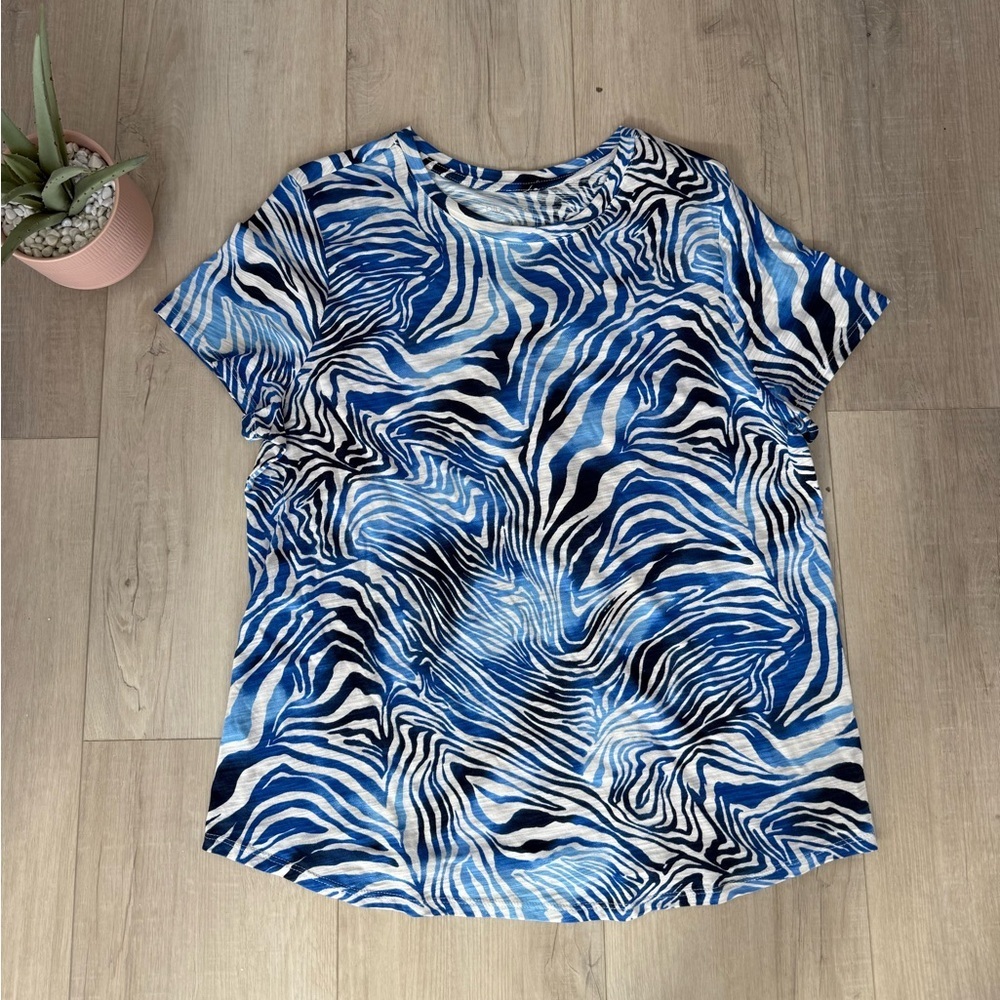Women’s Blue Sol blue white casual beach relaxed blouse size 1X